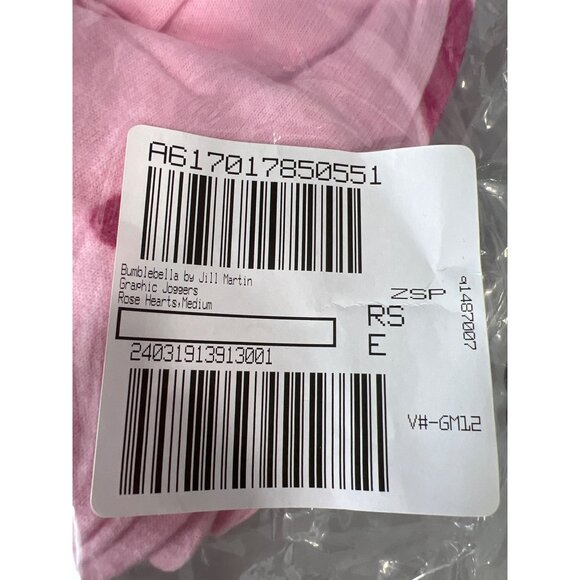 Bumblebella by Jill Martin Graphic Joggers Rose Hearts Size Medium Elastic Waist - Picture 3 of 8